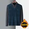 Camisa Polo Grossa com Forro de Lã para Homens de Meia-Idade e Idosos Casual Quente de Pai Suéter Falso de Duas Peças Top Masculino Transfronteiriço