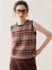 Chaleco de Punto Rayas de Cachemira Estilo Retro Cuello Redondo sin Mangas para Mujer Otoño Temprano 2025 Chaleco sin Mangas Suéter de Punto para Vestir