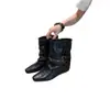 5CM Hidden Heel Retro Square Toe Ankle Boots Women's 2026 Autumn New Style Double Leather Buckle Wrinkled Piled-up Mid-Calf Boots