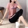 Traje deportivo nuevo de estilo europeo y americano con letras bordadas adelgazantes, verano para estudiante, holgado, pantalones capri, manga corta, conjunto de dos piezas