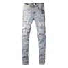 Jeans skinny rasgados de moda estilo americano transfronterizos para hombre, corte ajustado, azul con salpicaduras de pintura