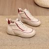 Zapatillas Deportivas Casuales de Caña Alta para Mujer, Tenis Blancos de Piel Genuina, Novedad Otoño e Invierno 2026, Versátiles, Bloques de Color Retro, Suela Gruesa, Zapatos de Papá
