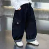 Jeans de primavera y otoño para niños con puños estampados, pantalones rectos de color liso elegantes estilo coreano, pantalones versátiles de moda para niños