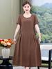 Novo vestido elegante de linho e algodão tencel de alta qualidade, feminino, plus size, solto, verão, cor de alta qualidade, saia casual para mãe