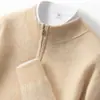 Novo suéter masculino de cashmere com zíper e gola alta, de manga comprida, para outono e inverno, blusa de tricô casual masculina