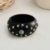 Pulsera redonda de remache de flor de resina y madera transfronteriza europea y americana, pulsera de estilo vintage francés, joyería con sensación de lujo ligero y alta gama