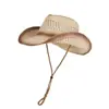 Sombrero de Jazz Transfronterizo Europeo y Americano Sombrero de Vaquero Occidental Sombrero de Sol de Paja Tejida de Verano para Mujer Estilo Étnico Retro Sombrero Formal