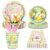 Mm230 Cuadros Primavera Pascua Conejo Fiesta Festivo Vajilla 8 Personas Set de 4 Piezas Plato de Papel Servilleta de Papel Vaso de Papel