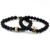 Conjunto de joyería para pareja transfronterizo: Set de pulseras con corona incrustada de diamantes, piedra volcánica mezclada con piedra mate negra, diamante negro
