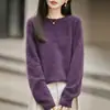 Suéter feminino de tricô escovado em lã de cashmere, nova coleção outono e inverno, prêt-à-porter de alta qualidade, gola redonda, mangas compridas, corte solto com ombros caídos, moderno