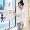 Comércio Exterior Comércio Exterior Camiseta Estampada de Manga 3/4 Feminina para Meia-Idade e Idosos Top Soltinho Modelador Estiloso Roupa de Mãe Camiseta de Verão