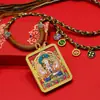 Exquisito thangka pintado a mano con pintura dorada, collar thangka rojo de Tíbet con las ocho deidades guardianas del zodíaco, incluyendo Vairocana, Samantabhadra y Manjushri