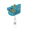 Porta-insignias de acrílico con purpurina, temática oceánica, de venta caliente transfronteriza, fácil de jalar, porta-identificación divertido, decoración de etiqueta de nombre retráctil