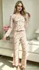 Novidades transfronteiriças europeias e americanas da Amazon e Shein: elegante e estiloso estilo francês retrô estampa floral manga longa calça longa