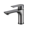 Grifo para lavabo 304 color gris plomo, de doble control para agua fría y caliente, para lavabos de baño domésticos, estilo llave inglesa