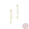 Brincos de corrente em prata de lei S925 com borla de estrela e lua cravejadas de diamantes, modernos e doces, estilo coreano, brincos elegantes e sofisticados