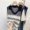 Roupa feminina listrada em duas cores 2026 nova primavera-verão conjunto de duas peças para meninas plus size, camiseta solta de manga curta estilo faculdade para mulheres