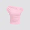 Nuevo de verano Amazon europeo y americano transfronterizo color liso versátil moda personalizado para mujer top acanalado ajustado de un hombro