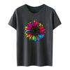 Camiseta Suelta Colorida Estampado de Girasol Amarillo Mostaza Talla Extra para Mujer Manga Corta Casual Versátil Adelgazante