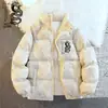 Jaqueta de Algodão Grossa Estilo Americano para Outono e Inverno, Nova Moda Tendência, Corta-Vento, Quente, com Gola Alta, Casaco de Algodão Casual Versátil Espessado para Homens
