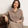 Cárdigan de punto para mujer, color liso, con capucha de cachemira, sencillo, de un solo pecho, multibotón, corte ajustado, para ir al trabajo, nuevo de primavera, con borde enrollado
