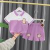 Ropa para Niños 2023 Ropa de Verano para Niñas Traje Deportivo de Ocio Nuevo Estilo Camiseta de Solapa de Manga Corta de Verano para Bebé Conjunto de Dos Piezas