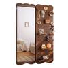 Painel Perfurado de Madeira Maciça Espelho de Vestir Porta Integrada Prateleira de Armazenamento Traseira Estilo para Casa Espelho de Corpo Inteiro para Parede Cabideiro de Entrada