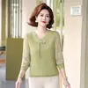 Nueva moda de otoño para madres de mediana edad: elegante camiseta de cuello en V con pedrería, top de manga larga para mujeres de mediana edad y mayores