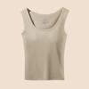 Camisola de Color Sólido con Almohadillas en el Pecho, Corte Ajustado, Capa Base Cálida, Sin Mangas, Espalda Bonita, Top con Copa Integrada para Mujer