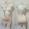 Pijama sexy para estar en casa con almohadilla para el pecho, fino encaje de seda helada, tirantes huecos, camisón francés, Colección 3