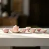Mojipao Yangfen pintura china pintada a mano estilo galaxia de niebla rosa colección de juego de té de cerámica para el hogar: tetera, gaiwan, taza de té y bandeja de té