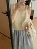 Colete Camisa de Tricô Decote V Cor Sólida Elegante e Versátil Top Curto Camada para Mulheres Novo Estilo Outono Inicial 2025