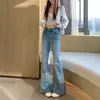 Pantalones acampanados para mujer con adornos de pedrería de cielo estrellado azul claro, nuevo modelo 2026, de cintura alta, adelgazantes, de campana, largos hasta el suelo A13905