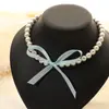 Joyería Europea y Americana Cinta de Lazo Collar Corto Personalidad Costura Perla de Imitación con Cuentas Cadena para Clavícula Collar para Niñas Novia