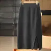 Nueva Falda de Punto de Lana Pura para Mujer Otoño e Invierno 2025, Falda de Color Sólido de Cintura Alta Corte A con Abertura en el Dobladillo, Falda de Longitud Media