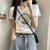 Nuevo Estilo de Verano Cuello Redondo Ajustado Crop Top Moderno Adelgazante Moda Versátil Camiseta de Manga Corta para Mujer