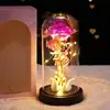 Flor de Rosa con Lámina de Oro en Cubierta de Cristal Muñeca Luminosa Flor Eterna Decoración para San Valentín, Navidad, Regalo para Novia o Esposa