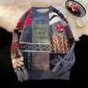 Suéter de punto de cuello semi-alto con combinación de colores estilo Harajuku otoño e invierno 2024 moda masculina marca retro holgado perezoso suéter de pareja