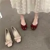 Mocassins Quadrados Elegantes com Laço, Versáteis para o Dia a Dia, Solado Macio, Cabedal Macio, Boca Rasa, Sapatos Baixos Cor Nude para Mulheres