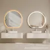 Espejo Inteligente Semicircular, Espejo de Baño Antivaho, Pantalla Táctil con Luz, Espejo LED de Maquillaje para Tocador de Baño Montado en Pared, Forma Especial