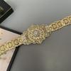 Vestido de Novia Largo con Cinturón Metálico Cadena de Flores Caucásicas en la Cintura Cadena de Cintura de Joyería Retro Oro y Plata