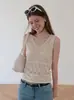 Chaleco de punto crochet hueco estilo vintage francés con cuello en V para mujer, prenda exterior de verano, top corto sin mangas fino y elegante