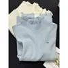 Suéter de Tricô com Gola Alta Meia-Calça e Manga Longa de Renda Outono e Inverno Feminino Estiloso para Camada Base com Acabamento de Babado Suéter Vermelho Roupa Feminina