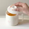 Caneca de Cerâmica Rosa com Orquídea Pintada à Mão da Dinastia Tang e Song, Caneca de Chá Criativa com Tampa, Caneca de Escritório de Alta Qualidade, Copo de Escritório