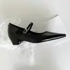 Versión de piel de oveja~ 5 cm de altura interna tacón francés punta fina escote bajo zapatos de vestir de una sola correa hebilla Mary Janes zapatos de mujer