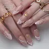 Unhas Usáveis Feitas à Mão Transfronteiriças Europeias e Americanas Atacado Manicure com Padrão de Concha de Pérola Tridimensional Unhas Falsas Usáveis Prontas