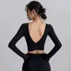 Roupa de Yoga Feminina Manga Longa com Bojo Roupa Esportiva de Treino Atacado Yoga Corrida Roupa de Fitness Novo Top de Secagem Rápida