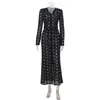 Comercio Exterior Vestido de Mujer Francés con Cuello en V Elegante para Mujer Aspecto Adelgazante en la Cintura de Manga Larga con Abertura Alta Moda Estampado de Lunares