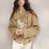 Gabardina corta color caqui con cuello mao para mujer, talla petite, nuevo estilo coreano de otoño, chaqueta versátil casual de alta gama