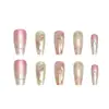 10 Piezas de Uñas Postizas Cat Eye Mágico Espejo Dorado Codificado, Uñas Postizas Rosa Gradiente Estéreo, Uñas Portátiles Hechas a Mano de Mariposa